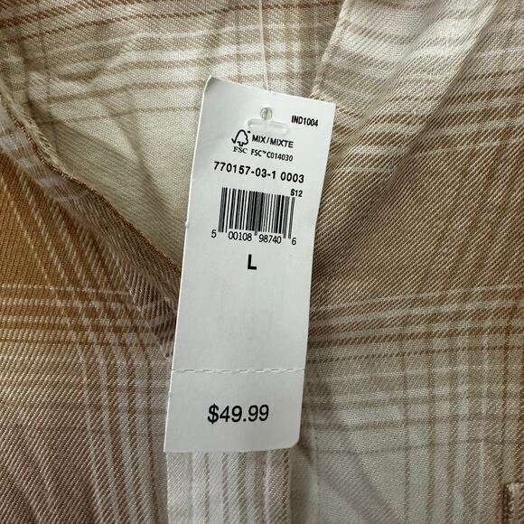 Gap Womens The Easy Shirt Large Button Up Flannel Tan Plaid Long Sleeve Cotton - Picture 5 of 7